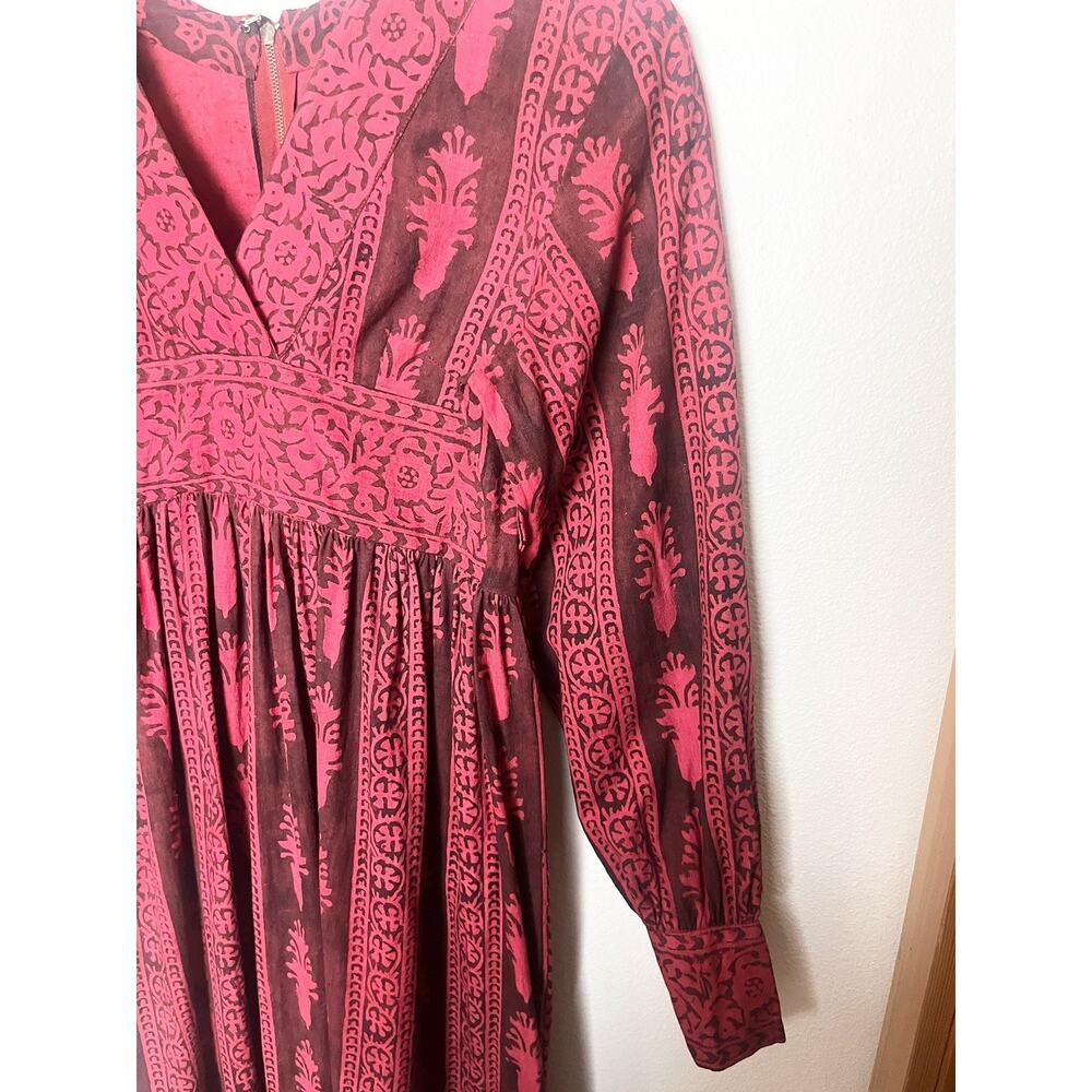 Vintage Empire Waist Midi Long Sleeve Dress Women’s Sz XS / Small Red - Picture 3 of 8